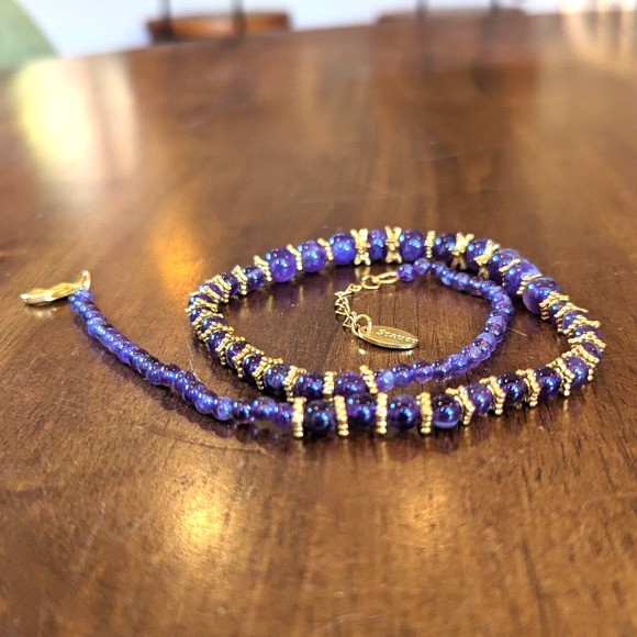 Stauer Genuine Amethyst Beaded Necklace Graduated with Gold Plated Spacers - Picture 6 of 12